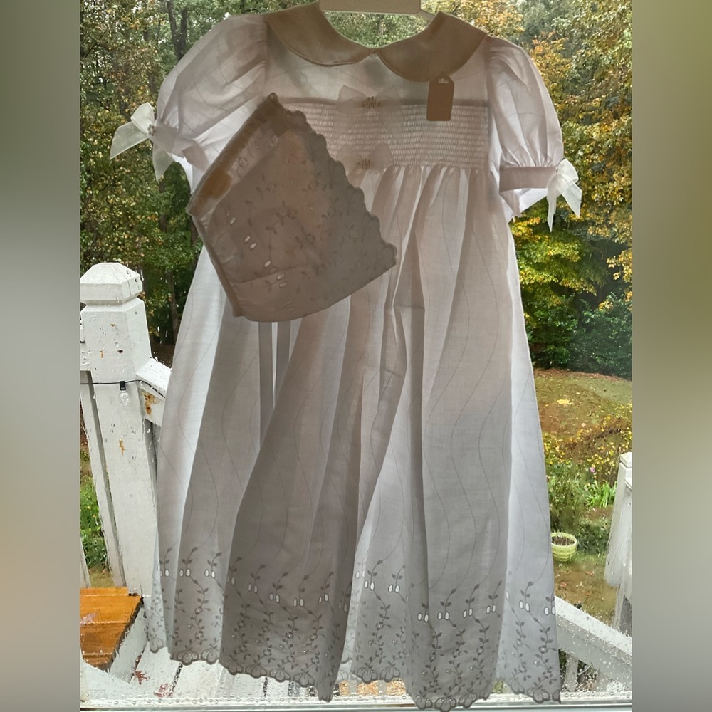 New  Alexis white eyelet christening gown with bonnet